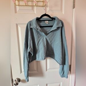 Belle Du Jour teal sleeve crop top with a collar Large